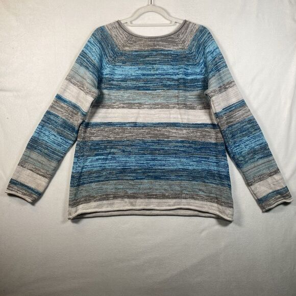 Eddie Bauer Women’s XL Blue Gray Striped Cotton Knit Sweater Pullover - Picture 2 of 10
